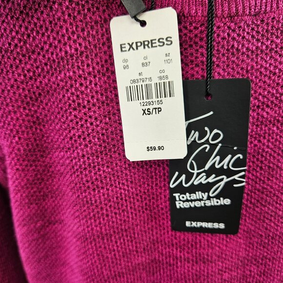 NWT Express Size XS Fuchsia Pink Cold Shoulder Laced Neckline Reversible Sweater - Picture 7 of 9